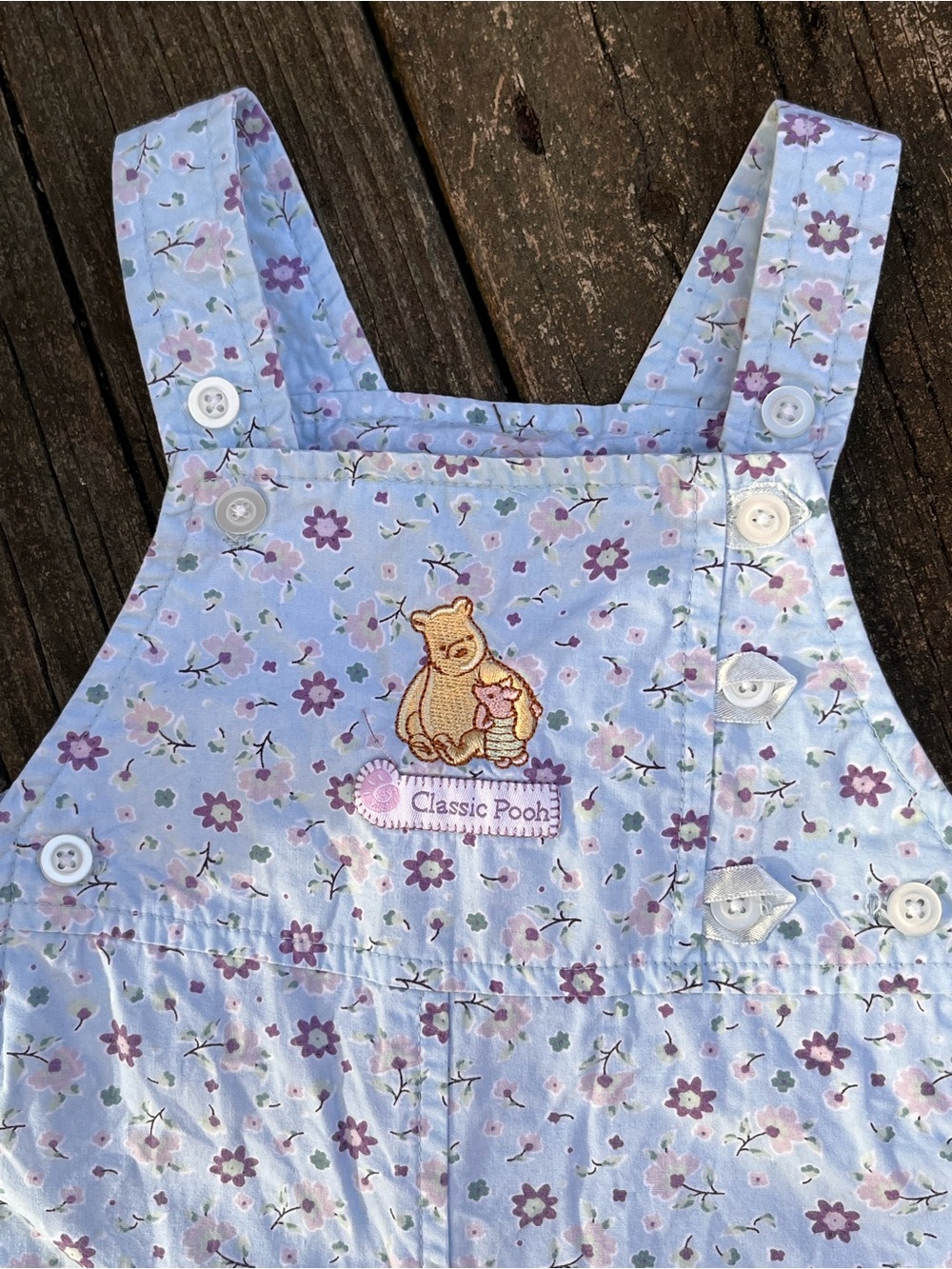 Pooh and Piglet Floral Light Blue Girls' Overalls